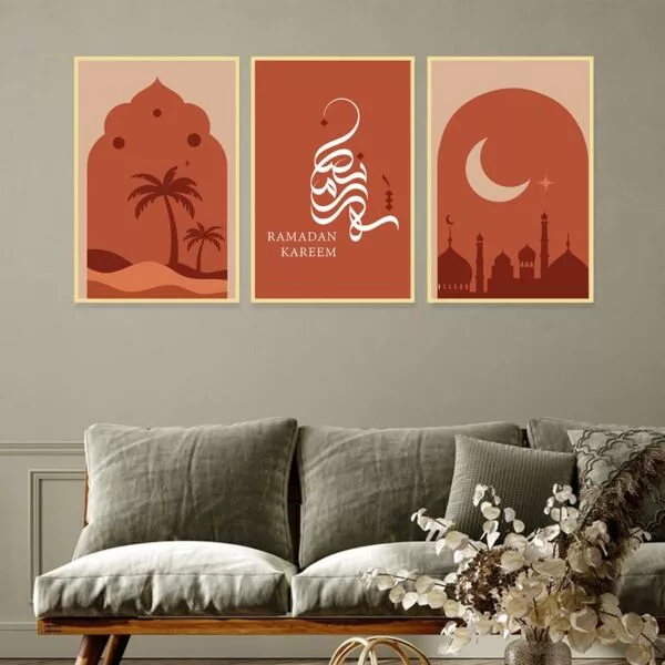 ثلاث لوحات قماشية بتصميم اسلامي لشهر رمضان الكريم