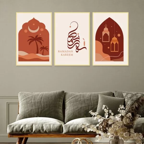 ثلاث لوحات قماشية بتصميم اسلامي لشهر رمضان