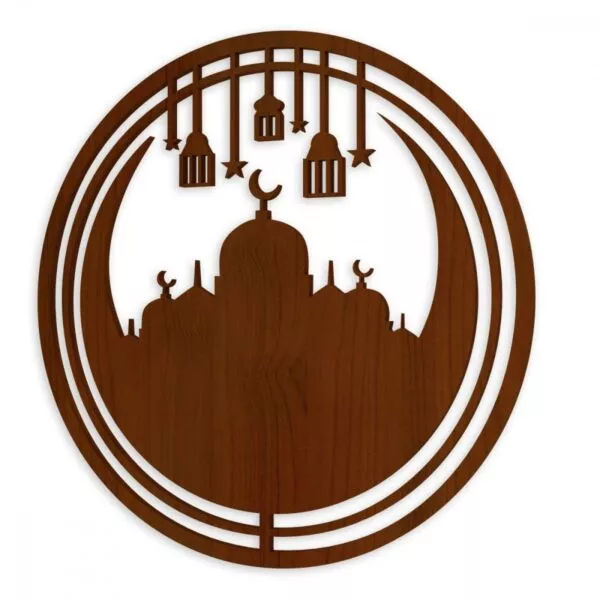 لوحة خشبية مودرن بنقش فوانيس رمضان