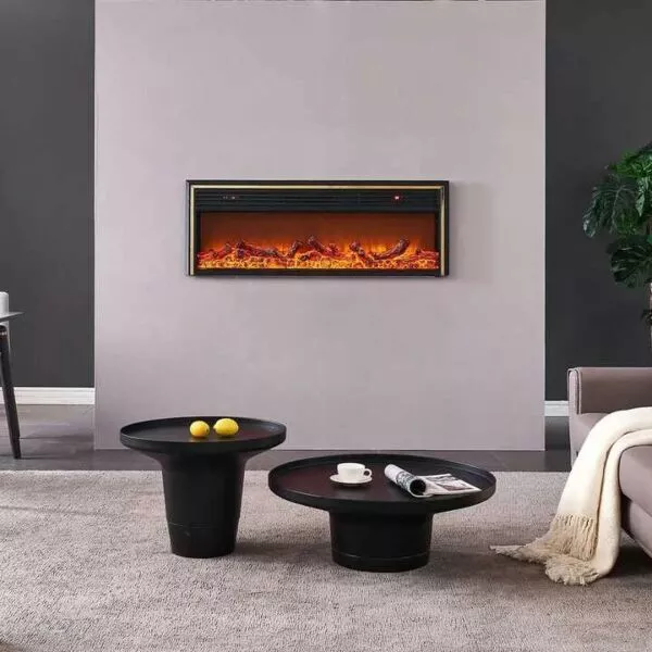 دفاية كهربائية 3D مع بلوتوث 7 ألوان للشعلة وريموت تحكم - اسود