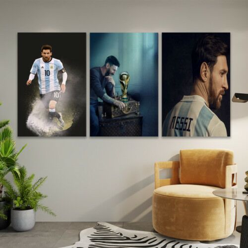 لوحة جدارية فنية بتصميم رياضة ليونيل ميسي - ثلاث قطع - مقاس 120x60 سم
