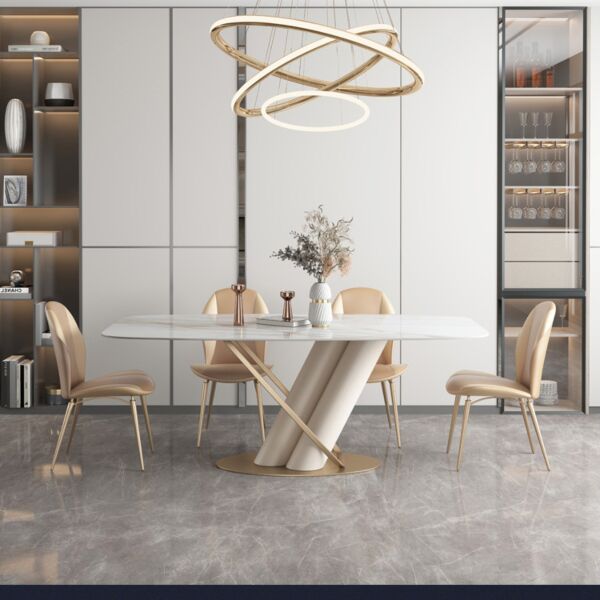 طاولة طعام موزار 6 أشخاص - ابيض وذهبي بدون كراسي