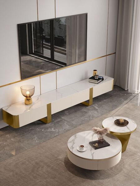  طاولة تلفزيون مودرن كليرتل بمساحات تخزين - أبيض وكريمي