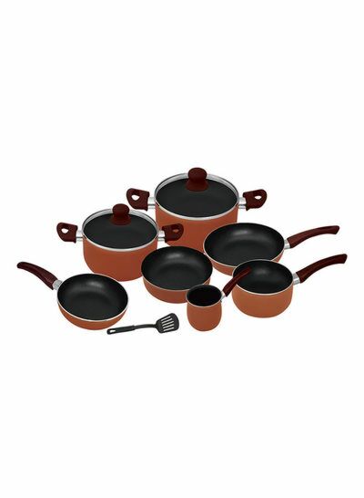 طقم أوعية طهي من الألمنيوم من 10 قطع بني أسود 