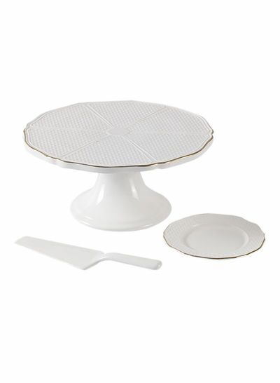 طقم تقديم كيك وحلويات من البورسلين من 8 قطع أبيض  ذهبي 28  28 X 15X سنتيمتر