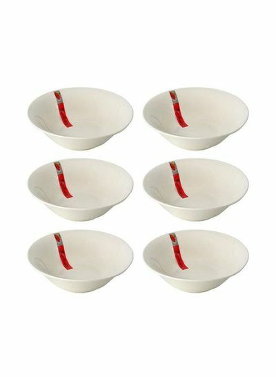 طقم أوعية مكون من 6 قطع أبيض أحمر  7 بوصة