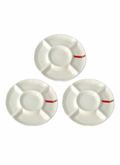 طقم أطباق للمقبلات والحلوى من 3 قطع أبيض  12 بوصة