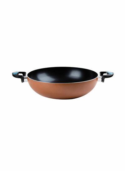 مقلاة ألمنيوم عميقة غير لاصقة بمقبضين 32 سم - بني وأسود