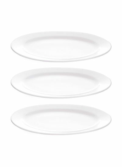 طقم أطباق تقديم بيضاوية من 3 قطع أبيض  14 بوصة