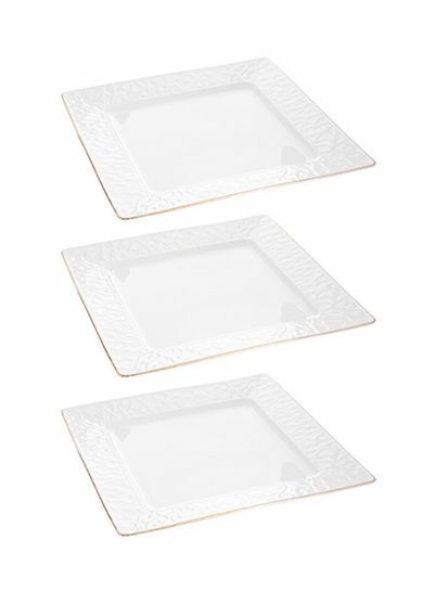 أطباق عشاء مربعة من 3 قطع أبيض ذهبي 10 بوصة