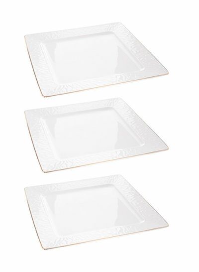 أطباق عشاء مربعة من 3 قطع أبيض ذهبي 12 بوصة