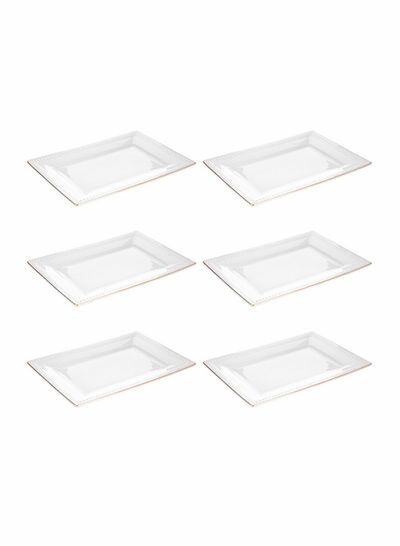 أطباق عشاء مستطيلة من 6 قطع أبيض ذهبي 1025 بوصة