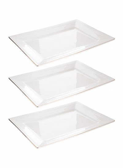 مجموعة أطباق طعام مستطيلة من 3 قطع أبيض 1425 بوصة