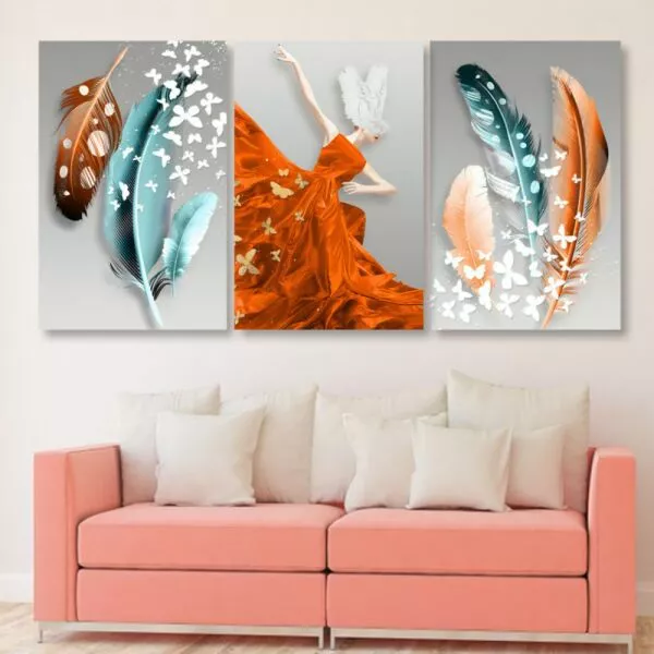 لوحة جدارية فنية بتصميم تجريدي فلاينغ - ثلاث قطع  - مقاس 120x60 سم