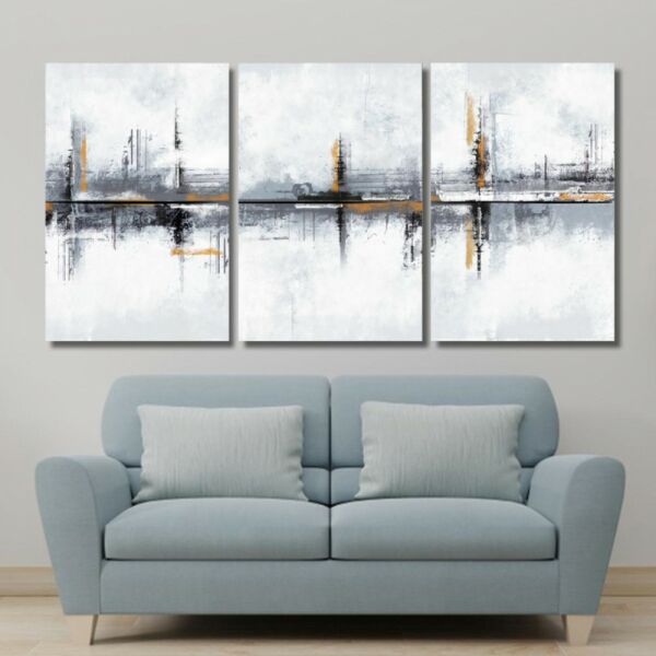 لوحة جدارية فنية بتصميم تجريدي ستارك - ثلاث قطع  - مقاس 120x60 سم