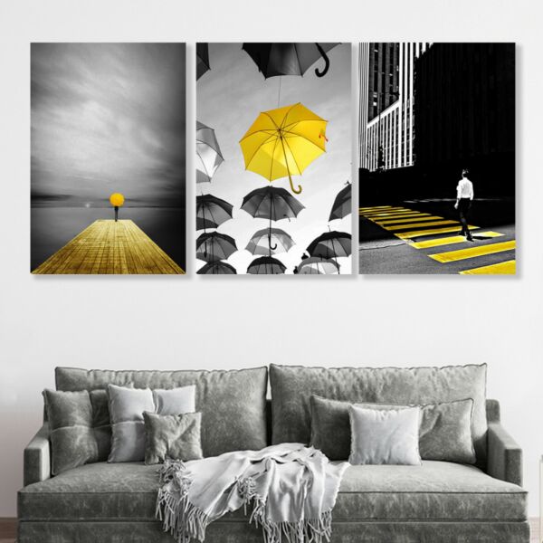 طقم لوحات جدارية فنية جاندا بتصميم عصري 3 قطع - متعدد الالوان