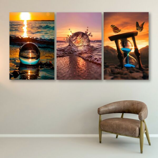 طقم لوحات جدارية فنية جلوريا بتصميم عصري 3 قطع - متعدد الالوان