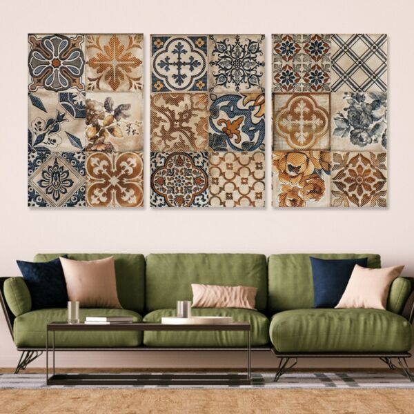 طقم لوحات جدارية فنية لتزين الجدار بتصميم تجريدي أورينتال موزاييك - ثلاث قطع