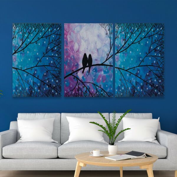 طقم لوحات جدارية فنية عصفرتك لتزين الحائط بتصميم طبيعة ثلاث قطع-متعدد الالوان