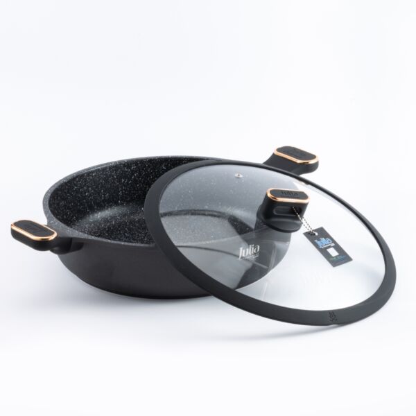 قدر منخفض جرانيت مع غطاء شاولا 32 سم - اسود