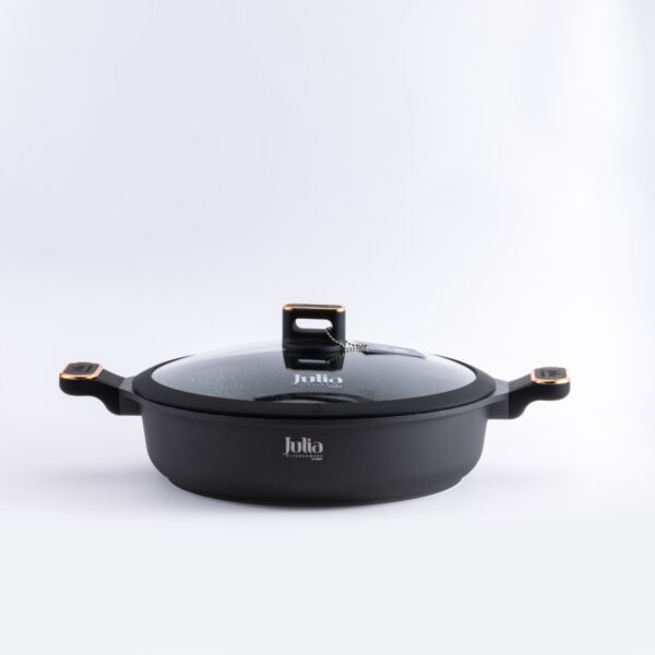 قدر منخفض جرانيت مع غطاء شاولا 32 سم - اسود