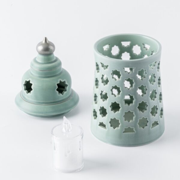 حامل شموع بورسلين من روزيت وسط - ازرق