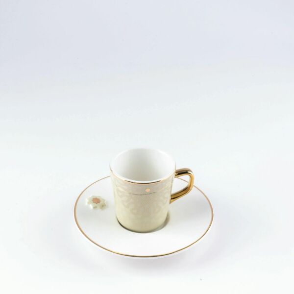 طقم قهوة تركية من أصالة 12 قطعة - بيج وذهبي