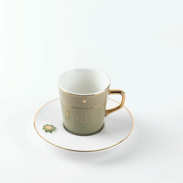 طقم أكواب الشاي من أصالة 12 قطعة - أخضر وذهبي
