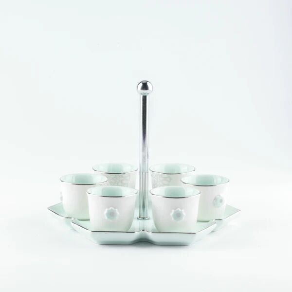 طقم فناجين قهوة سعودية مع ستاند من اصالة - ازرق وفضي