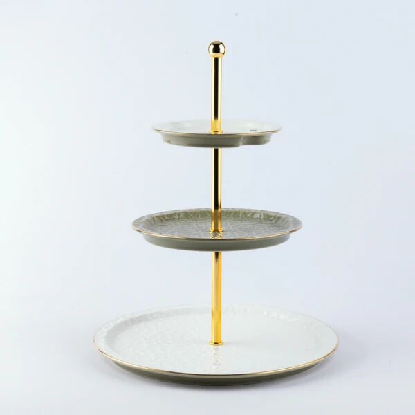 حامل كيك وحلويات ستاند 3 طبقات من اصالة - اخضر وذهبي