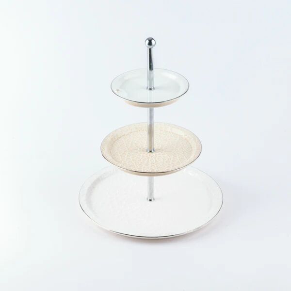 حامل كيك وحلويات ستاند 3 طبقات من اصالة - كريمي وفضي