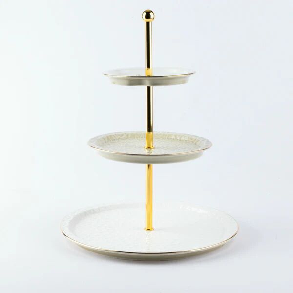 حامل كيك وحلويات ستاند 3 طبقات من اصالة - بيج وذهبي