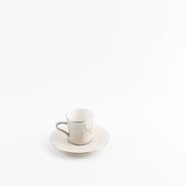 طقم فنجان قهوة تركي 12 قطعة من جوار - بيج وفضي