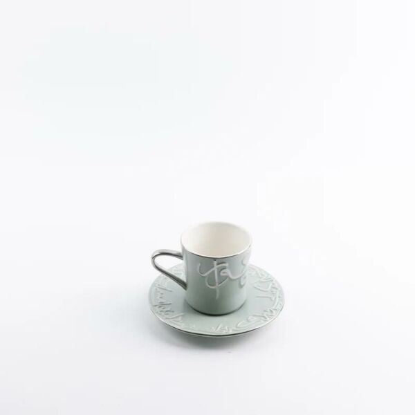 طقم أكواب شاي بورسلان 12 قطعة من جوار - اخضر فاتح وفضي