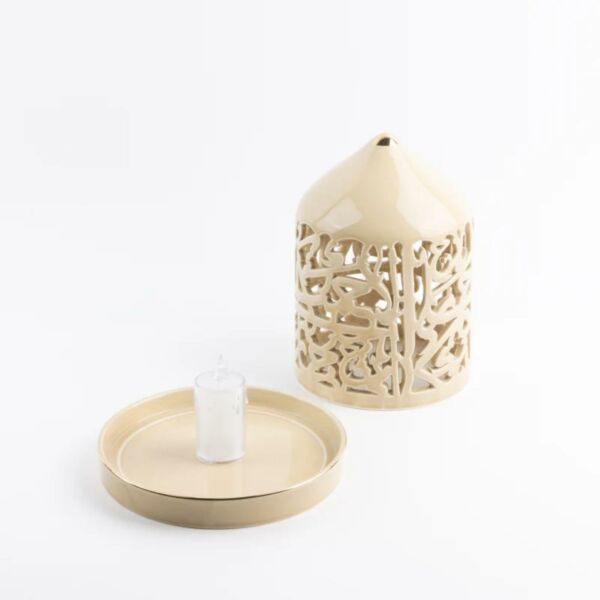شمعدان الكتروني حجم كبير من جوار - كريمي وذهبي
