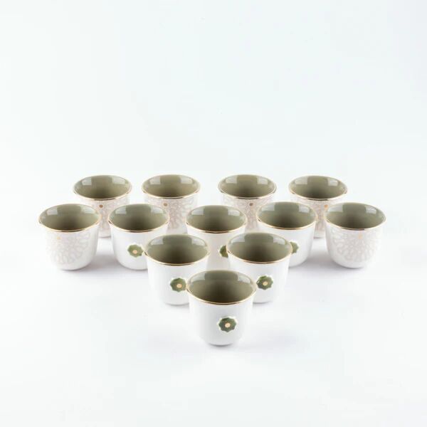 طقم فناجين قهوة سعودية 12 قطعة من اصالة - اخضر وذهبي