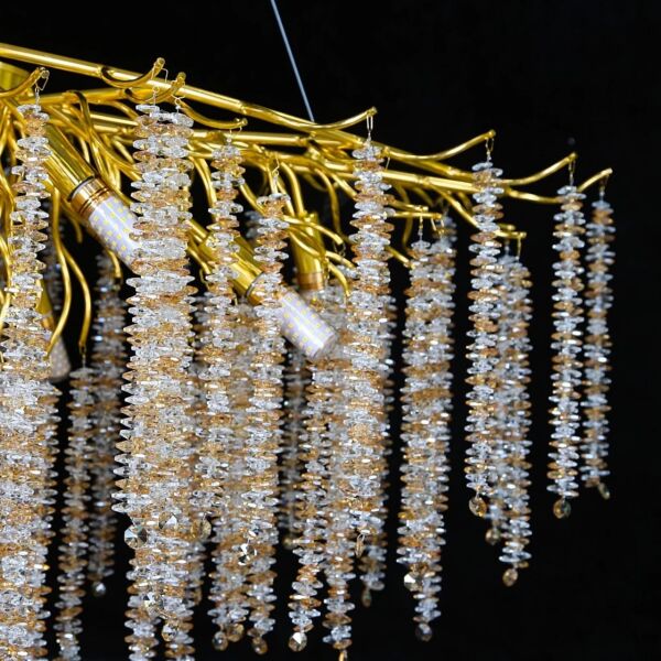 ثريا 120 سم ذهبي مع شفاف مع عسلي