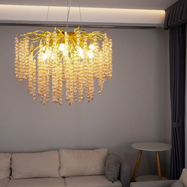 ثريا علاقي مودرن مع شفاف مع عسلي E14x13 لمبة - ذهبي