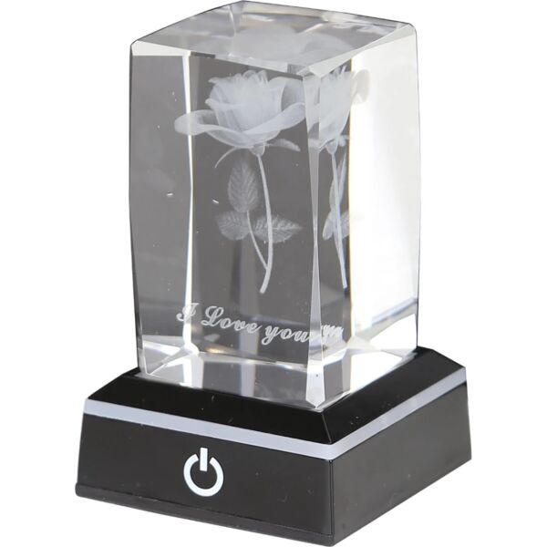أبجورة طاولة كريستال وردة ثلاثية الأبعاد بالبطارية و يو اس بي - اسود