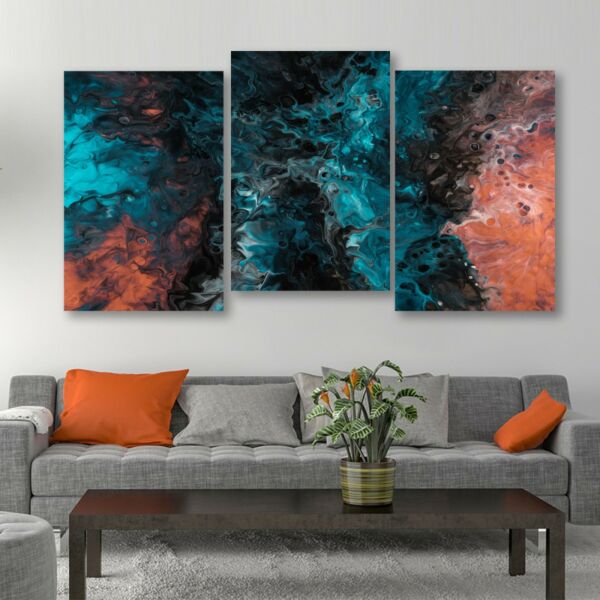 طقم لوحات جدارية فنية يامور بتصميم تجريدي 3 قطع - متعدد الالوان