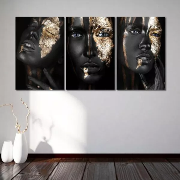 لوحة جدارية بتصميم فني لوجه إمرأة  - ثلاث قطع - مقاس 120x60 سم