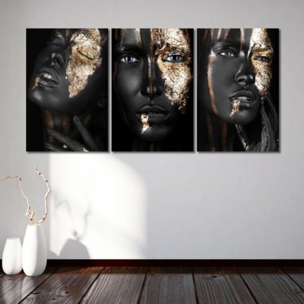 لوحة جدارية بتصميم فني لوجه إمرأة  - ثلاث قطع - مقاس 120x60 سم