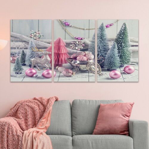 لوحة جدارية فنية بتصميم زينة عيد الميلاد - ثلاث قطع - مقاس 120x60 سم