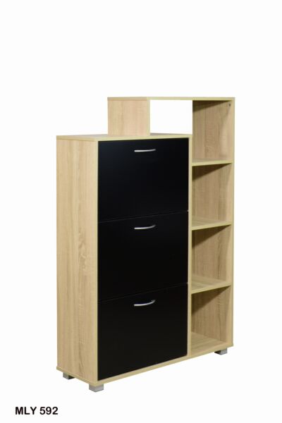 خزانة أحذية 3 أدوار مع رفوف  خارجية فلينسيا لون خشبي وأسود