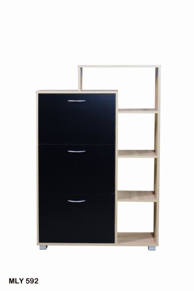 خزانة أحذية 3 أدوار مع رفوف  خارجية فلينسيا لون خشبي وأسود