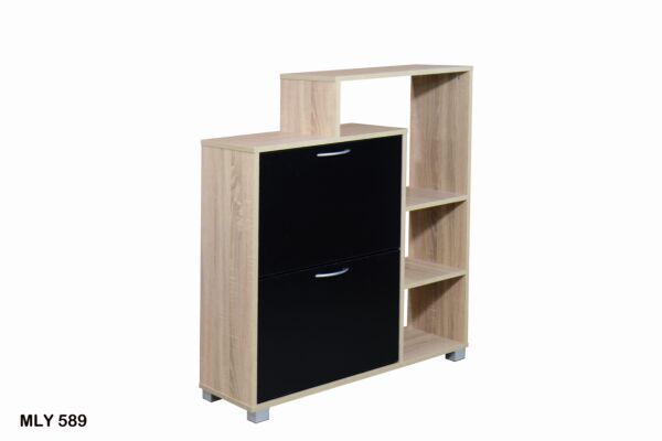 خزانة أحذية دورين مع رفوف  خارجية فلينسيا لون خشبي وأسود