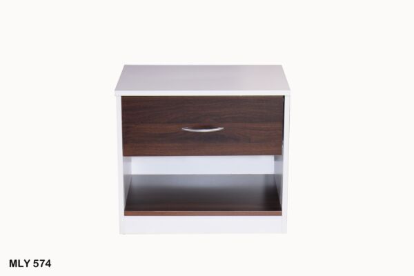 كومودينو مودرن هارف لون ابيض وخشبي غامق درج مع رف خشب ماليزي