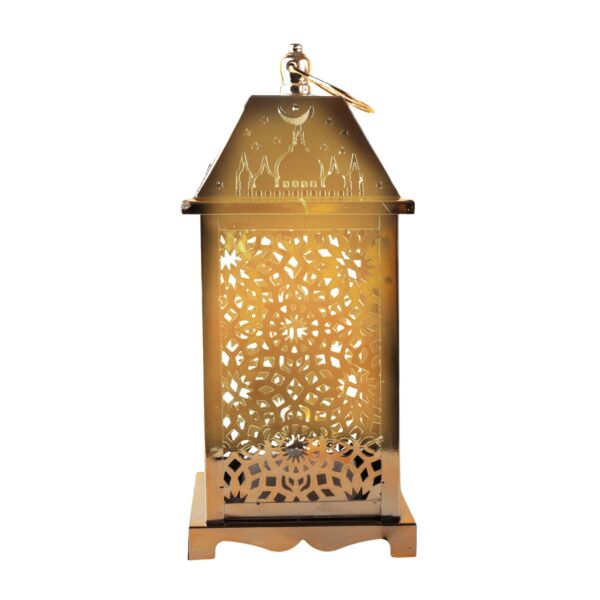 فانوس رمضان مايك استيل لون ذهبي مربع  باضاءة LED