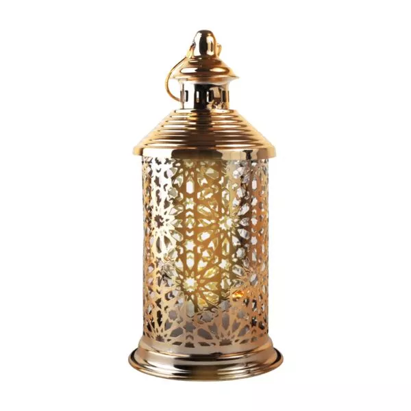 فانوس رمضان ايدي استيل لون ذهبي دائري باضاءة LED