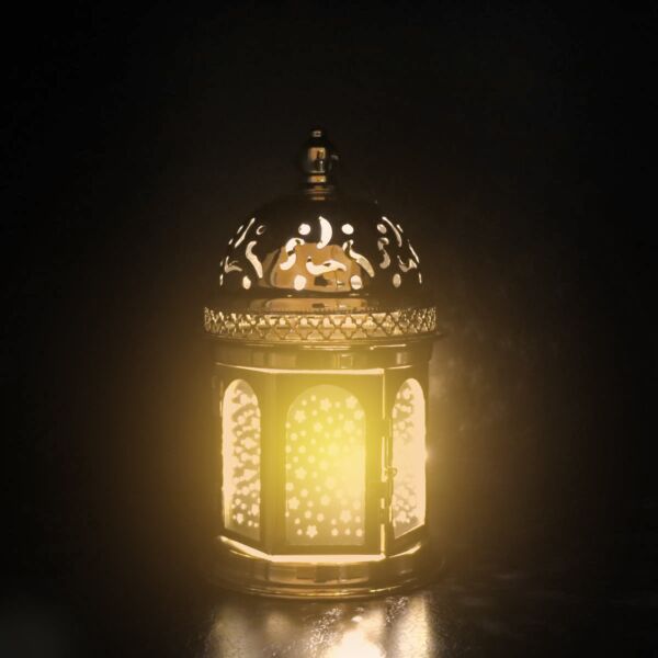 فانوس رمضان نيلي  استيل لون ذهبي باضاءه LED صوت